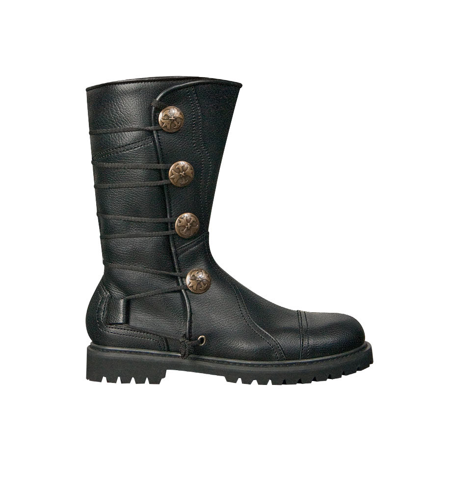 Men's Black Leather Calf High Renaissance Boots